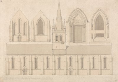 Elevazione della chiesa di Columbiers, vicino a Valognes, Normandia da John Sell Cotman