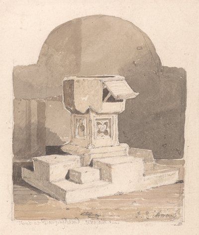 Fonte battesimale nella chiesa di Dersingham, Norfolk da John Sell Cotman