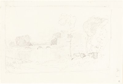Schizzo di paesaggio con ponte e castello da John Sell Cotman
