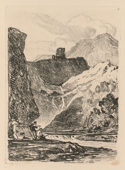 Liber Studiorum: Tavola 12, Castello di Dolbadern, Lago Llanberris, Galles del Nord, 1838 da John Sell Cotman
