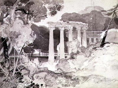 Colonnato Classico in un Paesaggio Boschivo da John Sell Cotman