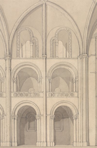 Elevazione prospettica di una parte della chiesa abbaziale di Santo Stefano a Caen, in Normandia da John Sell Cotman