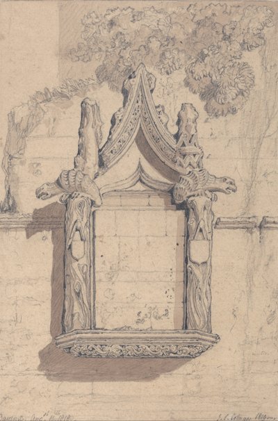 Scultura su una casa sul lato nord della cattedrale di Bayeux da John Sell Cotman