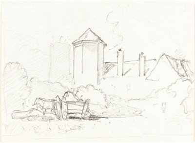 Schizzo di Edifici con Carro e Cavalli in Primo Piano da John Sell Cotman