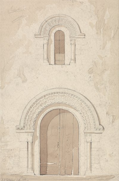 Portale e finestra ovest della chiesa di Ham, vicino a Valognes, Normandia da John Sell Cotman