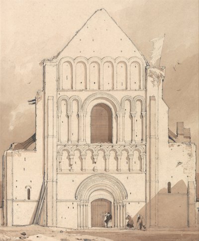 Fronte ovest della chiesa di Oyestraham [Ouistreham], vicino a Caen, Normandia da John Sell Cotman