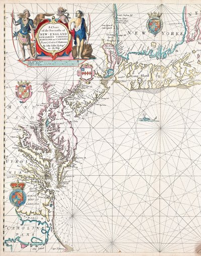 Carta delle coste del mare del New England, New Jersey, Virginia, Maryland e Carolina da Cape Cod a Cape Hatteras da John Seller