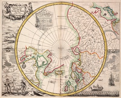 Mappa di proiezione polare con Circolo Polare Artico, c.1680 da John Seller