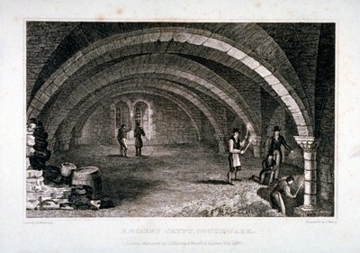 Vista interna della cripta, Chiesa di St Saviour, Southwark, Londra, 1830 da John Shury