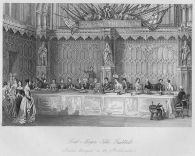 Tavola del Lord Mayor, Guildhall. Gran banchetto del 9 novembre, c1841 da John Shury
