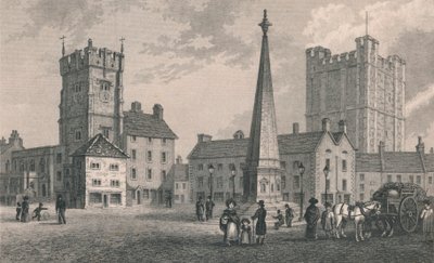 Piazza del Mercato Richmond, Chiesa della Trinità e Torre del Castello di Richmond, 1831 da John Shury