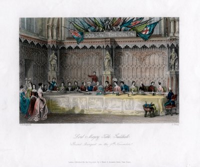 La tavola del Lord Mayor, grande banchetto, Guildhall, Città di Londra, XIX secolo da John Shury