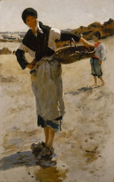 Donna bretone con un cesto, schizzo per raccoglitori di ostriche di Cancale da John Singer Sargent