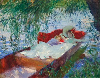 Signora e bambino che dormono in una barca sotto il salice da John Singer Sargent