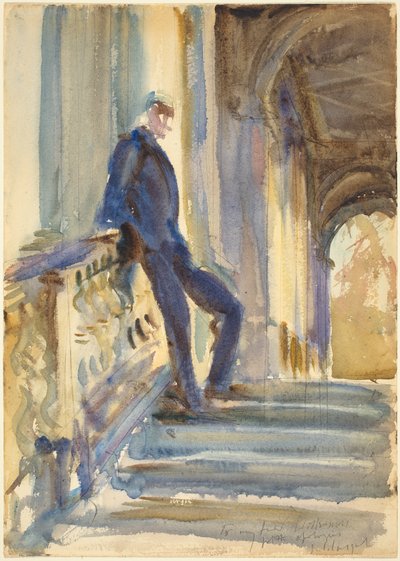 Sir Neville Wilkinson sui gradini del Ponte Palladiano a Wilton House, 1904-5 da John Singer Sargent