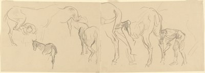 Studi per la ferratura dei cavalli di cavalleria al fronte [recto], 1918 da John Singer Sargent
