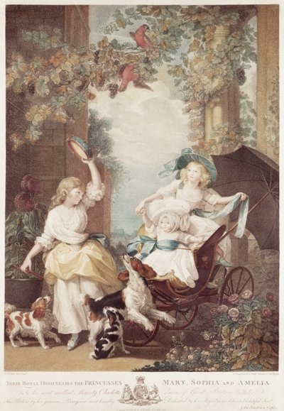 Principesse Mary (1776-1857), Sophia (1777-1848) e Amelia (1783-1810), figlie di Giorgio III, inciso da Francesco Bartolozzi (mezzotinto) da John Singleton Copley