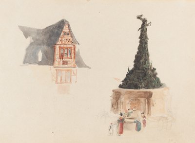 Una fontana e una facciata in Austria da John Skinner Prout