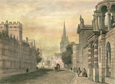 La High Street, Oxford, inciso da G. Hollis, 1835 da John Skinner Prout