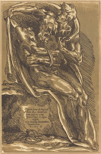 Un uomo nudo, seduto, con le mani legate da John Skippe after Baccio Bandinelli