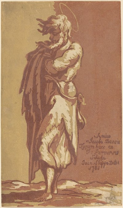 Santo maschio in piedi, con le braccia incrociate, rivolto a sinistra da John Skippe after Parmigianino