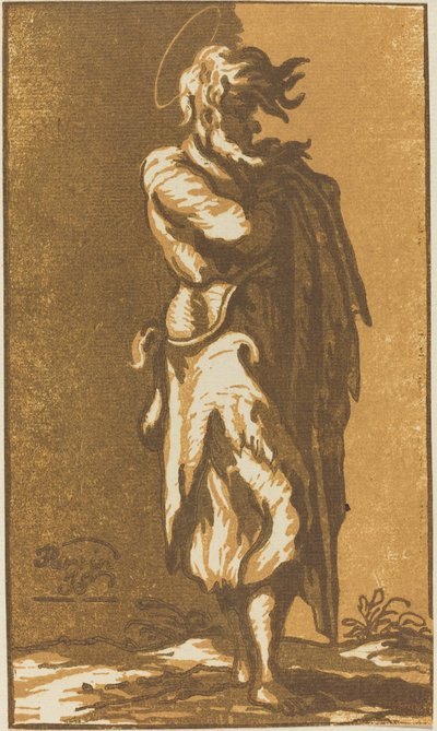 Santo maschio in piedi con le braccia incrociate, rivolto a destra da John Skippe after Parmigianino