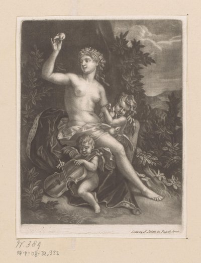 Venere con una mela e due cupidi con violino e colombe da John Smith