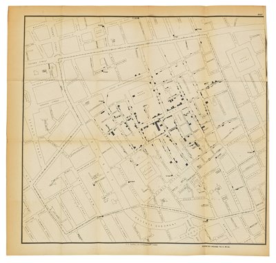 Una mappa da "On the Mode of Communication of Cholera", 1855 da John Snow