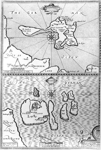 Mappe di Holy Island e Farne Island, Northumberland, da 