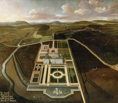 Prospetto sud di Hampton Court, Herefordshire, c.1705 da John Stevens
