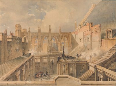 Veduta dei resti della Cappella di San Stefano, Parlamento, la mattina dopo l