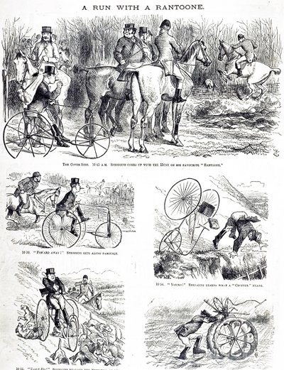 Cartone che raffigura un uomo che caccia su un triciclo da John Tenniel