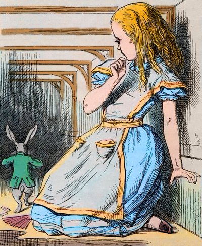 Alice e il Coniglio Bianco. Illustrazione di John Tenniel dalla prima edizione di 