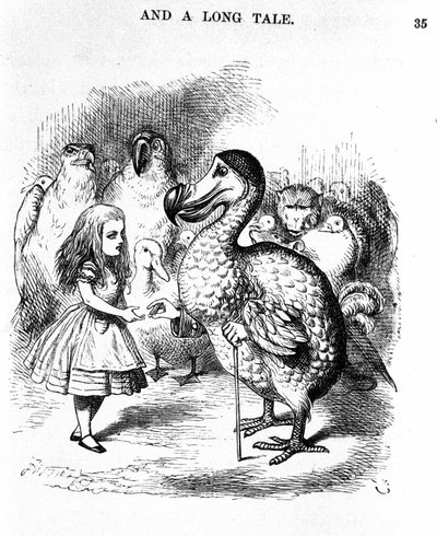 Alice nel Paese delle Meraviglie: incontro di Alice con un dodo di Lewis Carroll, illustrazione della prima edizione di Tenniel da John Tenniel