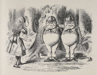 Alice incontra Tweedle Dee e Tweedle Dum per la prima volta da John Tenniel