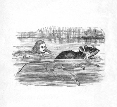 Alice che nuota con un topo in una pozza da John Tenniel