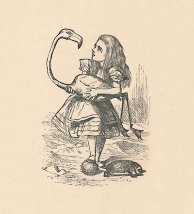 Alice cerca di giocare a croquet con un fenicottero come mazza, 1889 da John Tenniel