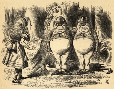 Alice con Tweedledum e Tweedledee. Illustrazione di Sir John Tenniel da John Tenniel