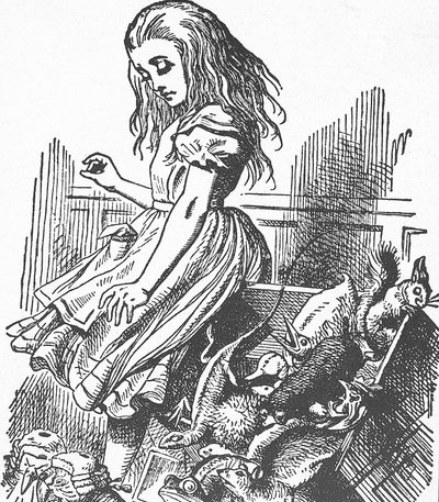 Carroll, Lewis (1832-1898). Scrittore, matematico e fotografo inglese. Le avventure di Alice nel Paese delle Meraviglie (incisione) da John Tenniel