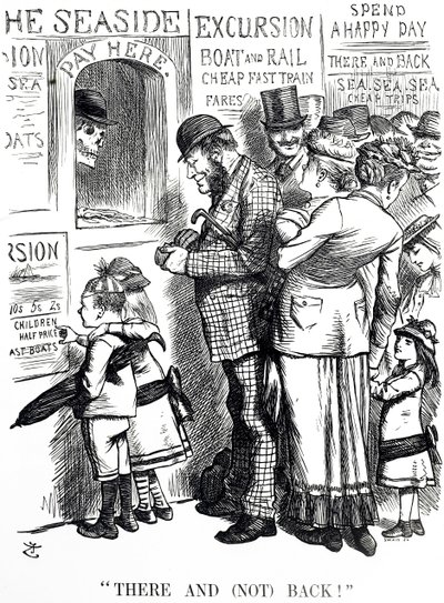 Cartone che commenta la frequenza degli incidenti sui treni sovraffollati per le escursioni da John Tenniel