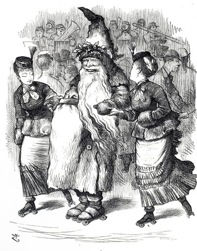Fumetto che raffigura Babbo Natale sui pattini a rotelle da John Tenniel