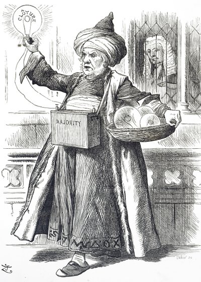 Cartone animato che raffigura William Ewart Gladstone come Aladino da John Tenniel