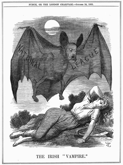 Lega Nazionale Irlandese, con il volto di Charles Stewart Parnell, mostrato come un vampiro che preda sull