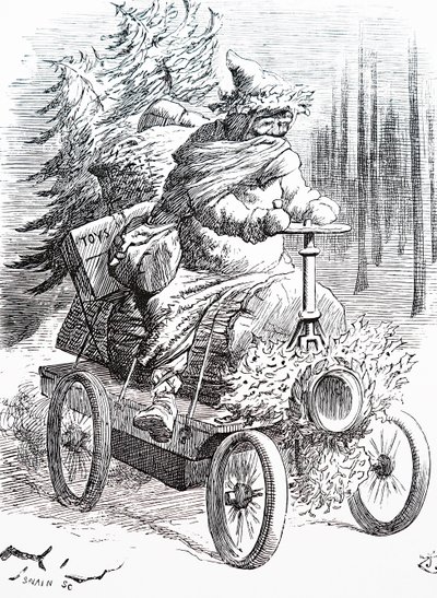 Babbo Natale che corre nella neve da John Tenniel