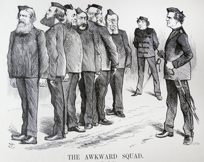 LA SQUADRA GOFFA. Cartone animato di John Tenniel. Le difficoltà che Disraeli aveva con le diverse opinioni nel suo gabinetto sulle politiche della guerra russo-turca da John Tenniel