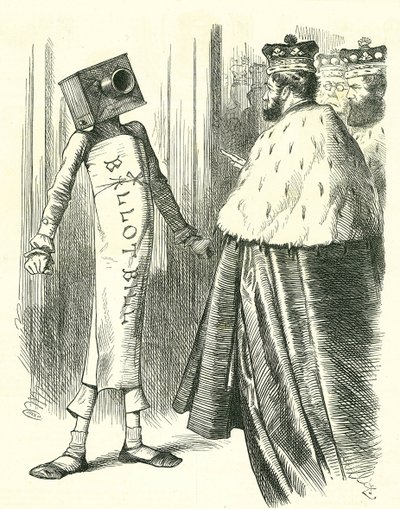 Il disegno di legge sul voto si oppone alla Camera dei Lord. Vignetta di John Tenniel da 