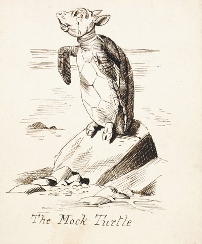 La Finta Tartaruga piangente su una roccia, c.1865 da John Tenniel