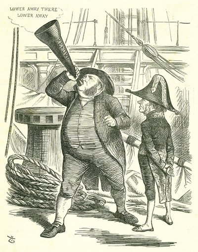 Il Passeggero Ufficioso: Riforma del Parlamento - estensione del diritto di voto. Il Primo Ministro, Lord John Russell, chiede a John Bright di smettere di proclamare la Riforma. Russell sconfitto dal Parlamento sulla Riforma nel maggio 1866. John Tenniel  da John Tenniel