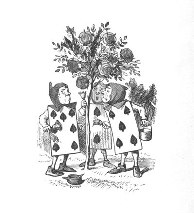 Le carte da gioco dipingono i cespugli di rose da John Tenniel