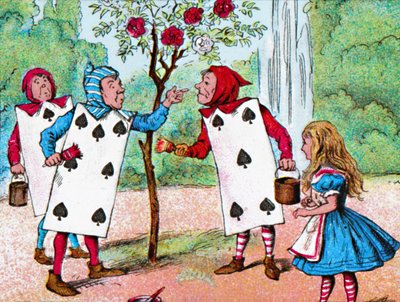 Le carte da gioco dipingono i cespugli di rose, c1910 da John Tenniel